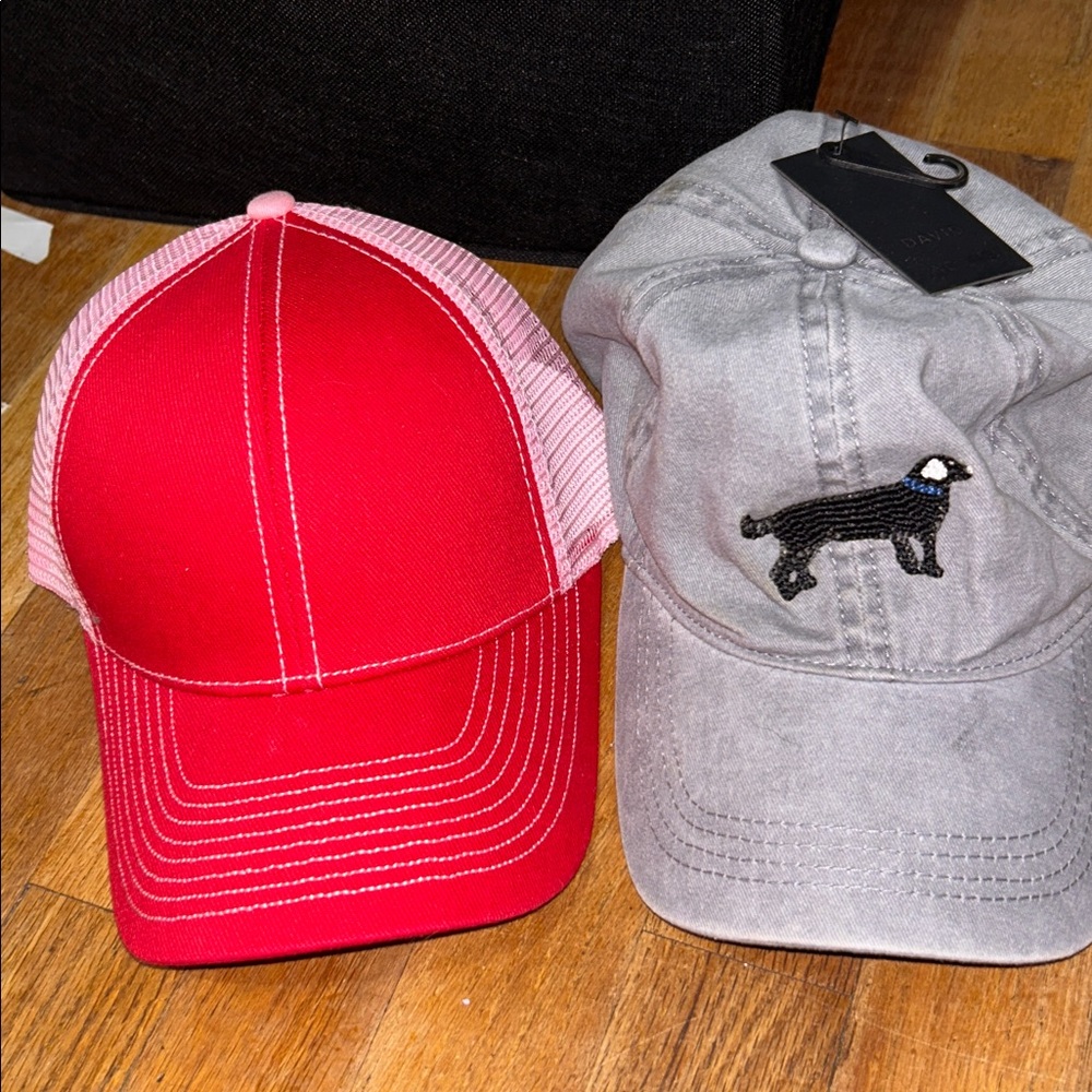 2! (1) Gray with black embroidered dogNWT&(1)Hot Pink/Light pink NWT